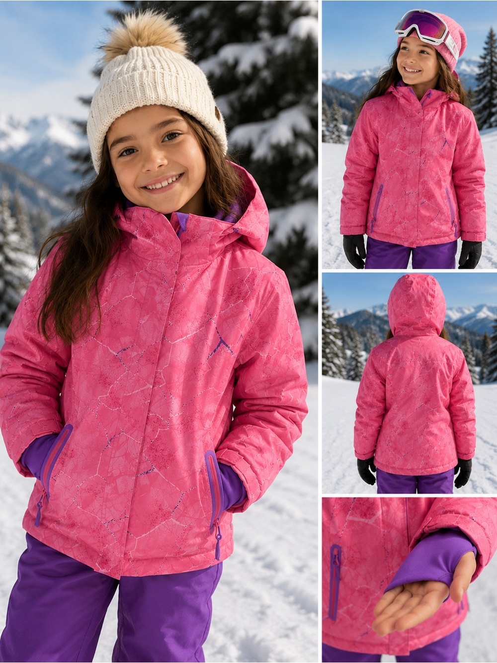 Girls All In Motion Pink & Purple Insulated Ski Jacket – Kids Winter Snow Coat